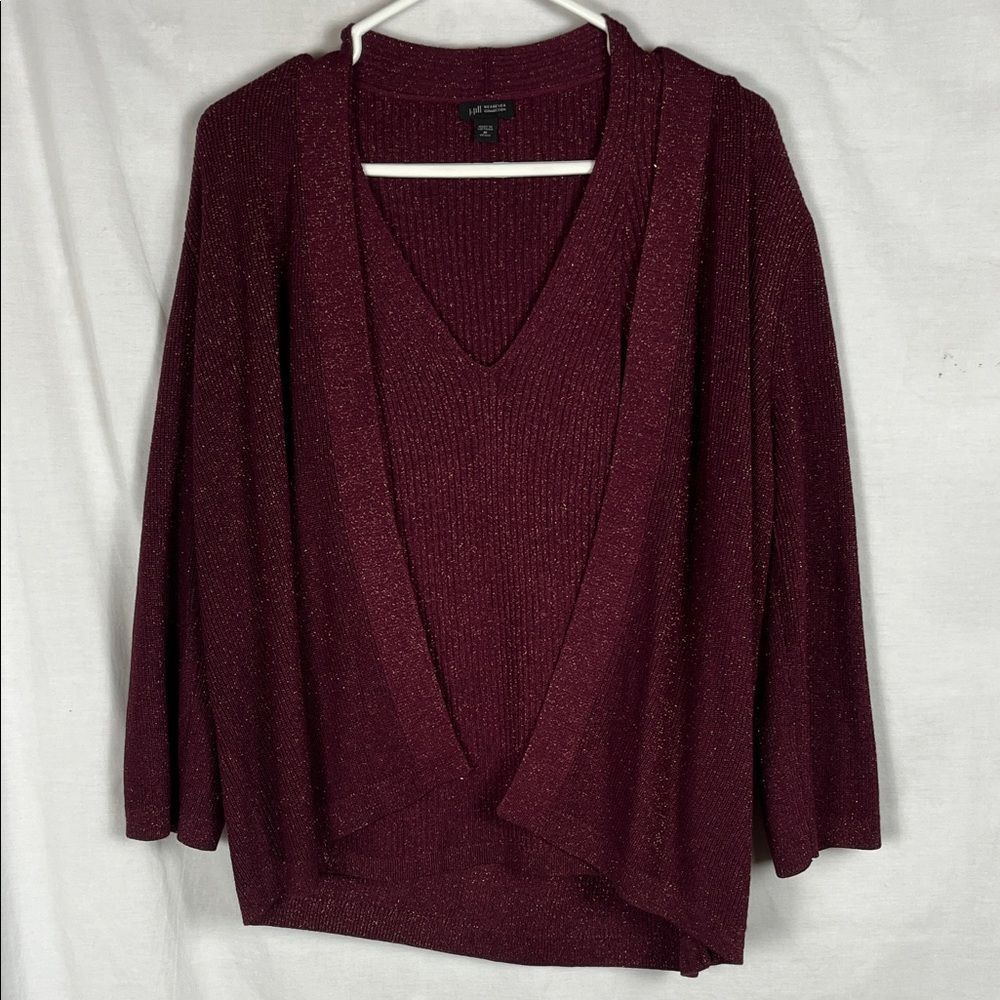 J. Jill Wearever 2 Piece Shimmery Maroon Cardigan Set w/ Tank Top and Cardigan
